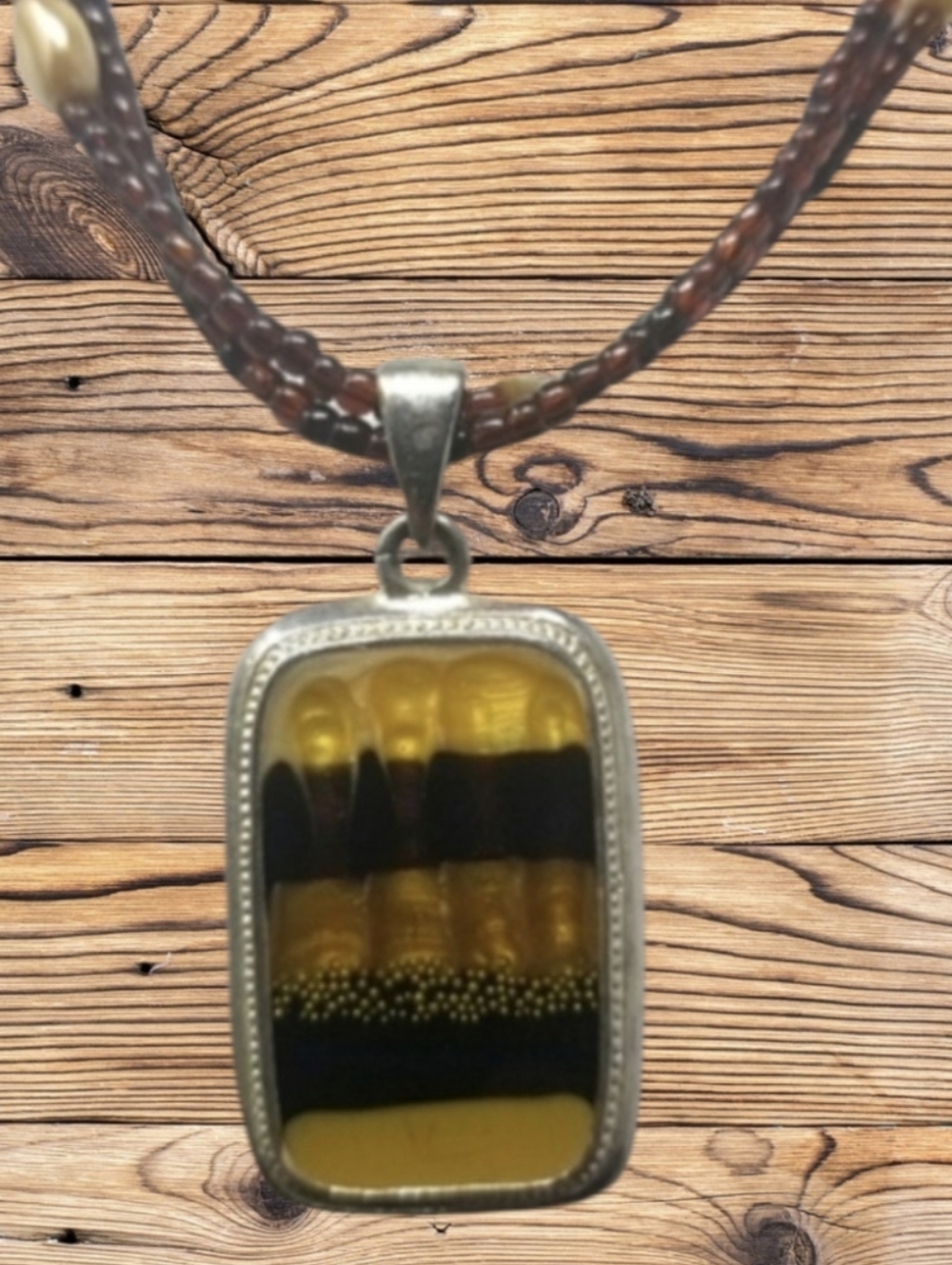 VINTAGE BROWN GLASS BEADS W/PENDANT - KENNETH COLE